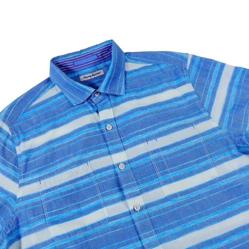 Tommy Bahama Striped Tropical Casual Vacation Breathable Button Up Shirt Large